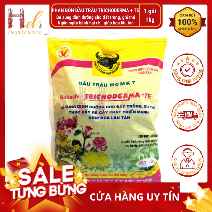 Phân Hữu Cơ Vi Sinh Trichoderma + TE Đầu Trâu HCMK7 1Kg Trồng Rau Sạch, Hoa Bằng Đất Sạch, Xơ Dừa, Phân Hữu Cơ