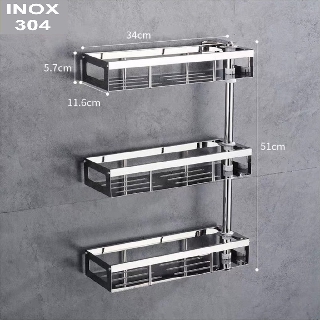 Kệ Inox 304 cao cấp 3 tầng cho không gian nhà bếp, phòng tắm.