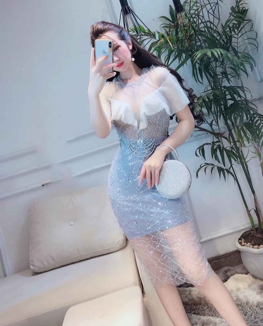 [RẺ VÔ ĐỊCH] 👗Đầm dạ hội thiết kế độc quyền - Đủ size S,M,L - Đầm body kim sa đính đá sang chảnh