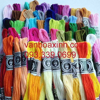 Gói chỉ thêu tay sợi cotton màu trơn TẶNG 10 BOBBIN quấn chỉ