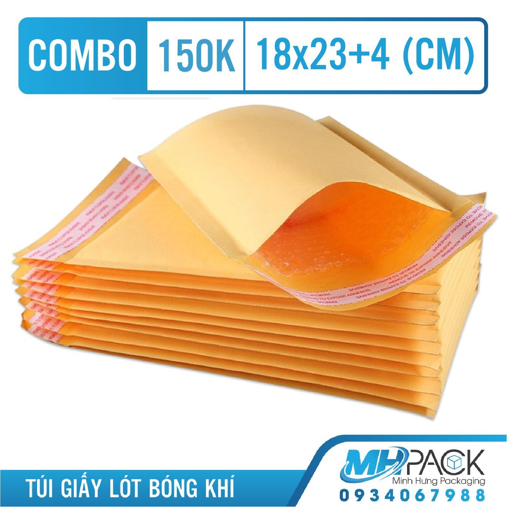 Túi gói hàng chống sốc [COMBO170K] 18x23+4cm 63 túi giấy màu vàng sẵn băng keo hàng dễ vỡ