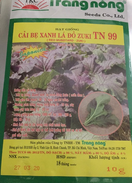 Cải bẹ xanh lá đỏ ZUKI- gói 10gr- xuất xứ ý