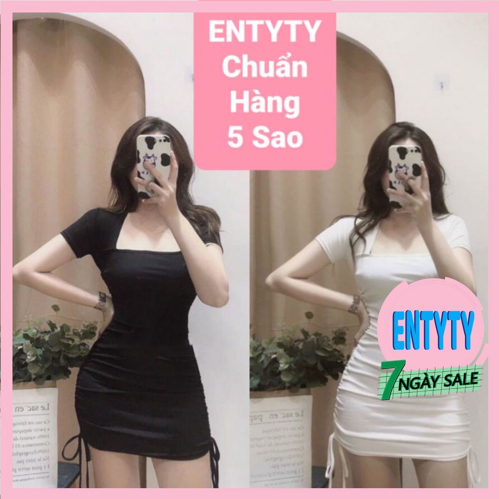 ĐẦM BODY CỔ VUÔNG RÚT 2 BÊN TAY NGẮN CNAS - NTTshop