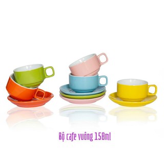 Cốc cafe Vuông 150ml ,LY cafe sứ nhiều màu( kèm đĩa lót ) GỐM SỨ BÁT TRÀNG