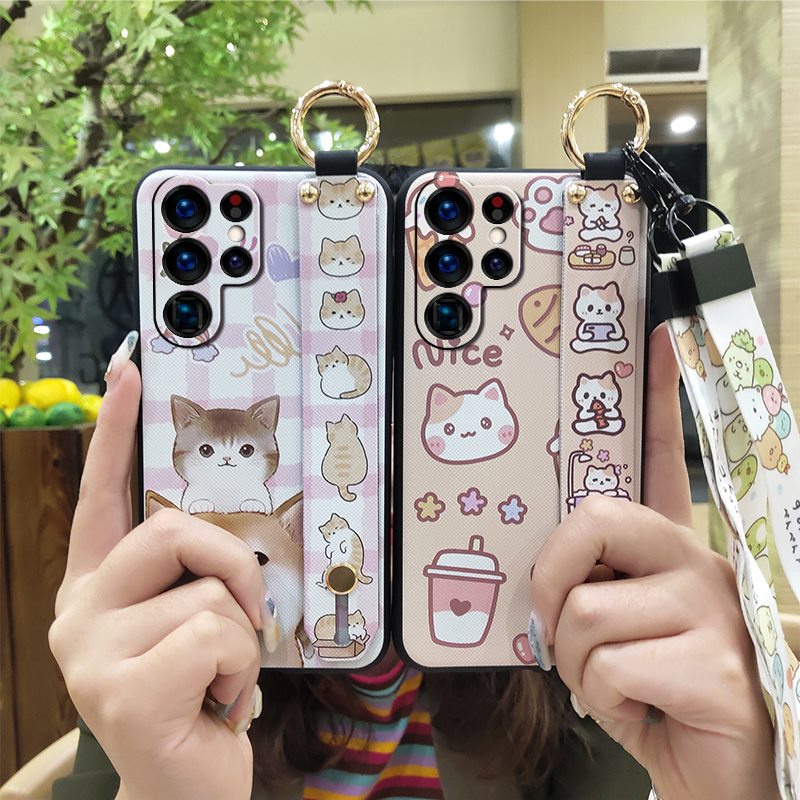 Ốp điện thoại họa tiết hoạt hình dễ thương có dây đeo thích hợp cho Samsung Galaxy S22 Ultra