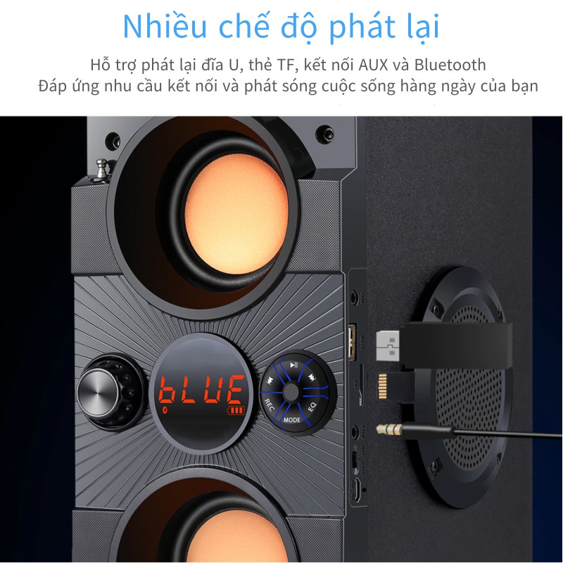 Loa Karaoke Bluetooth [2 Micro Không Dây] Di Động Loa âm Lượng Cực Đại 100W, Pin 2500 mA, Phát Liên Tục Trong 8 Giờ