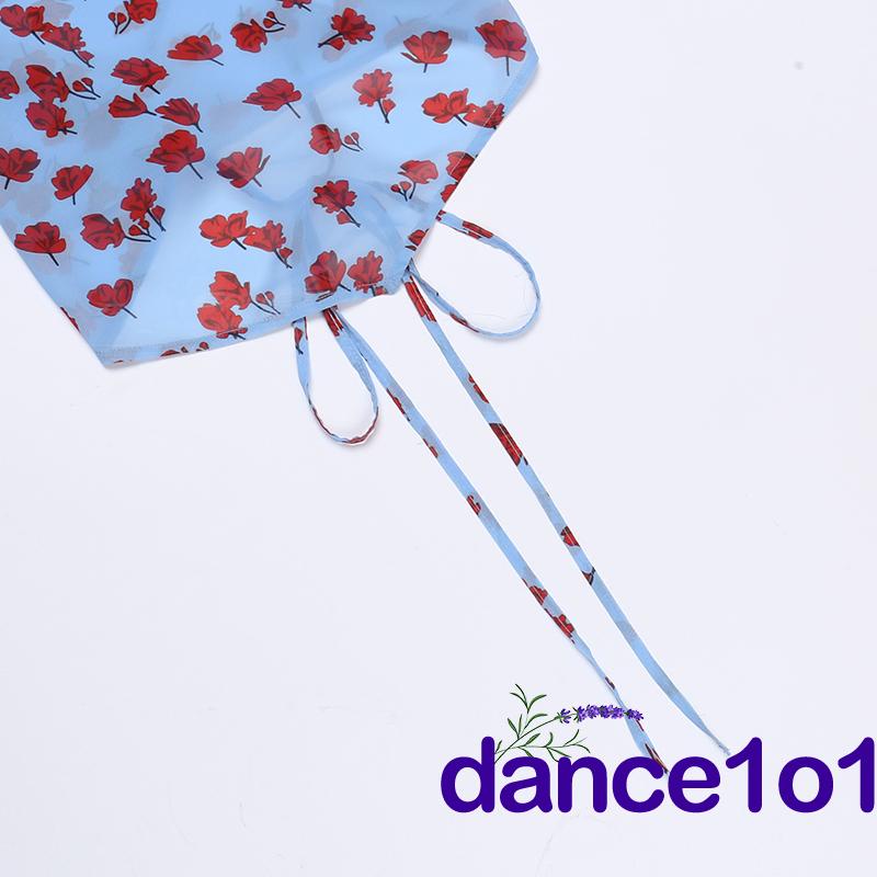 Áo Yếm Hở Lưng In Hoa Màu Xanh Dương Dùng Múa 1O1- Thời Trang Cho Nữ