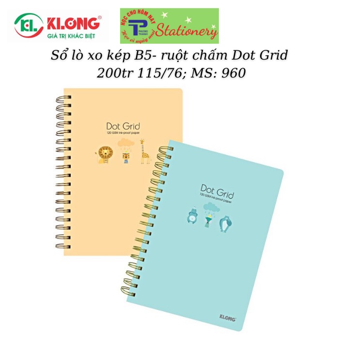 Sổ lò xo Klong kép B5- ruột chấm Dot Grid 200tr 115/76; MS: 960