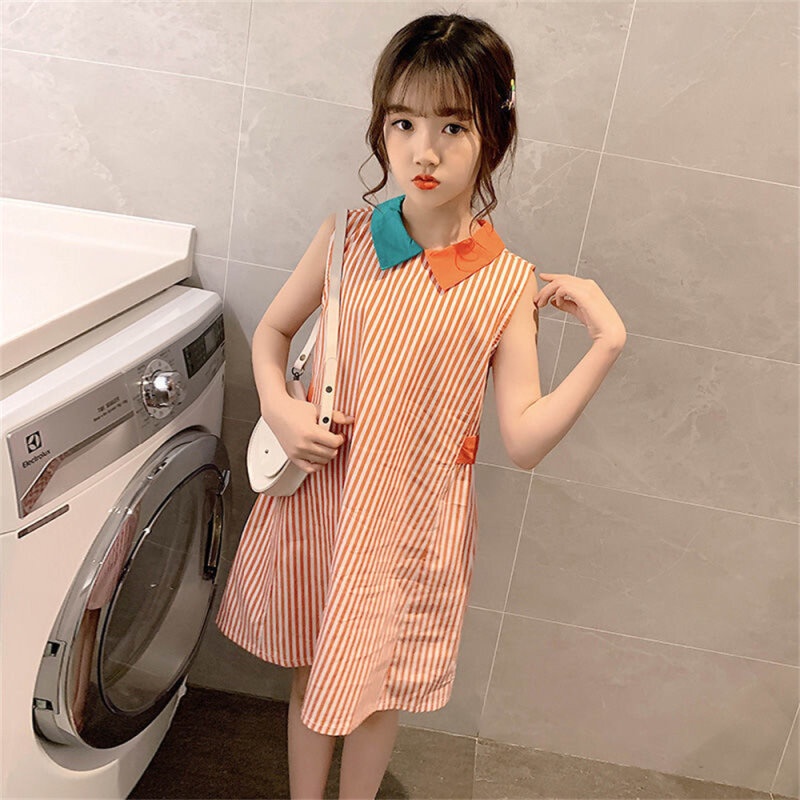Đầm Công Chúa Sát Nách Kẻ Sọc Thời Trang Mùa Hè Thanh Lịch Cho Bé Gái 3-12 Tuổi