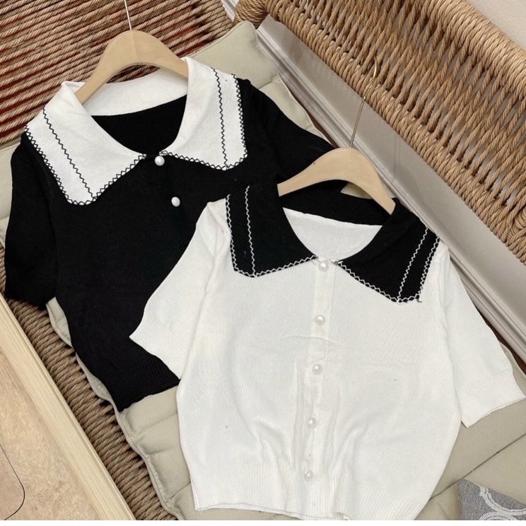 Áo Len Thu Đông Nữ Cổ Polo Khác Màu Phối Nút Ngọc Siêu Xinh Form Vừa Chất Len Mongtoghi | BigBuy360 - bigbuy360.vn