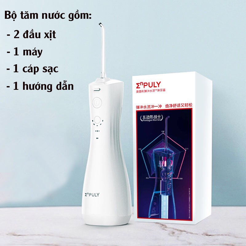 Máy Tăm Nước Mini Xiaomi Enpuly - Máy Xỉa Răng Nước Cầm Tay 6 Cấp Độ Chống Nước Kèm 2 Đầu Xịt - BH 6 Tháng