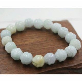 Vòng Tay Ngọc Bích Trắng Tự Nhiên Hình Hoa Sen