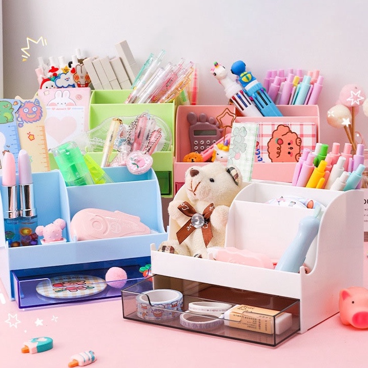 &lt;Tặng Sticker&gt; Khay Kệ Nhựa Đựng Bút Cọ Trang Điểm Đồ Để Bàn Đa Năng Tiện Dụng Tai Thỏ Có Ngăn Kéo CL022