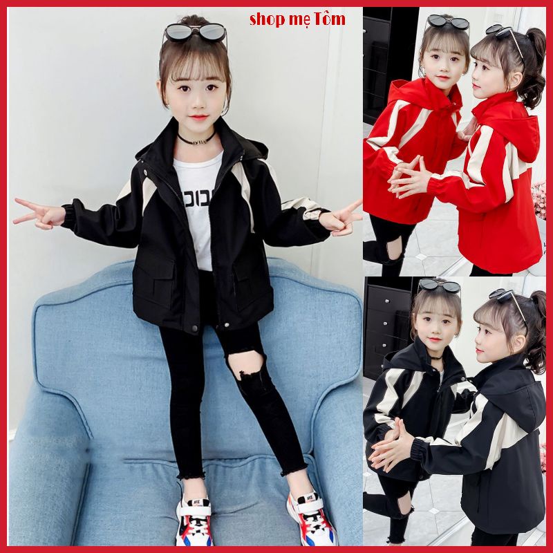 Áo khoác cho bé trai bé gái 2 màu đỏ, đen