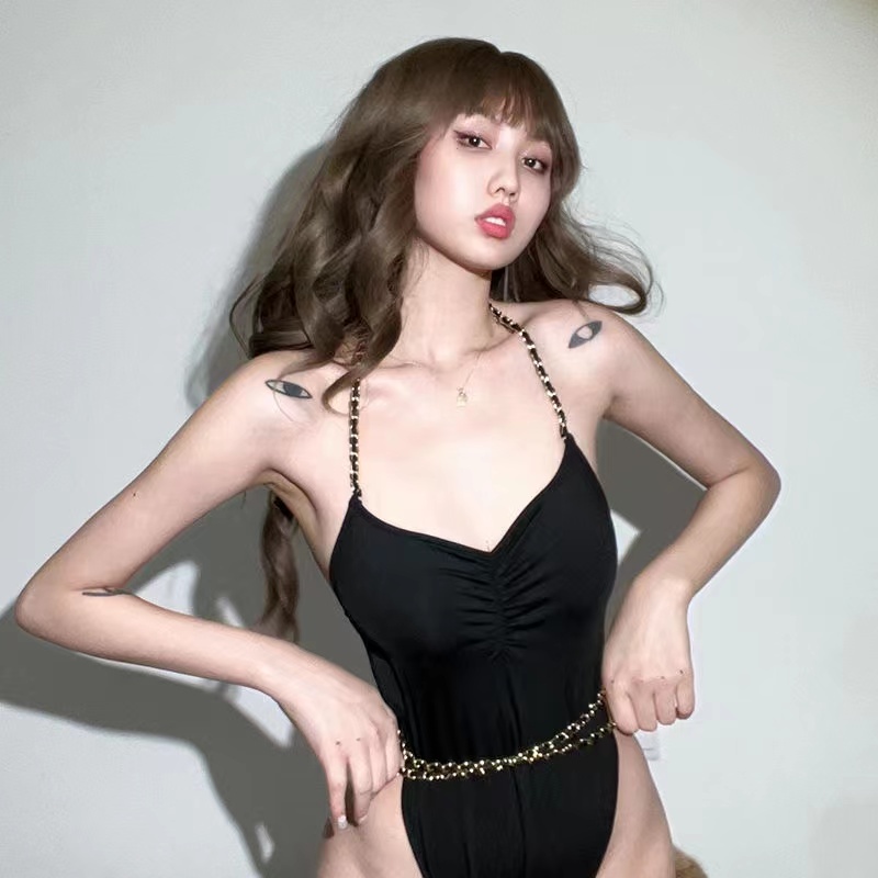 Áo Liền Quần Không Tay Hở Lưng Màu Đen Quyến Rũ Cho Nữ