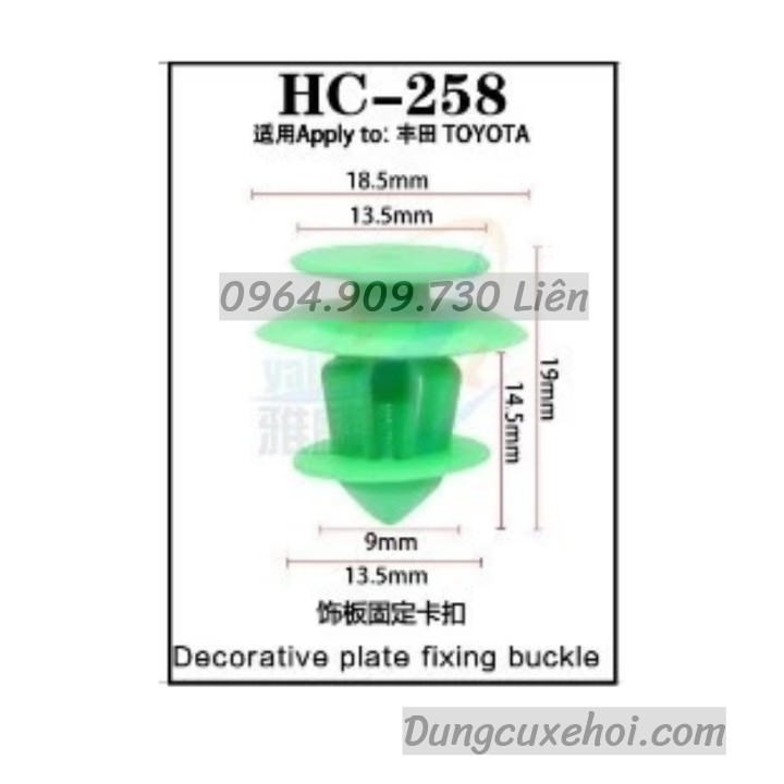 Bộ 20 đinh tán, chốt vít nở vit Nhựa Loại 1 cho xe hơi ô tô toyota Nhựa Nylon Polyme AHC258