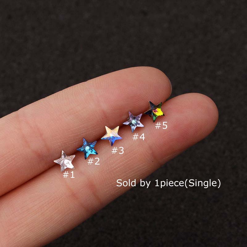 Khuyên Tai Hình Ngôi Sao Bằng Thép Không Gỉ 20g 6mm Thời Trang