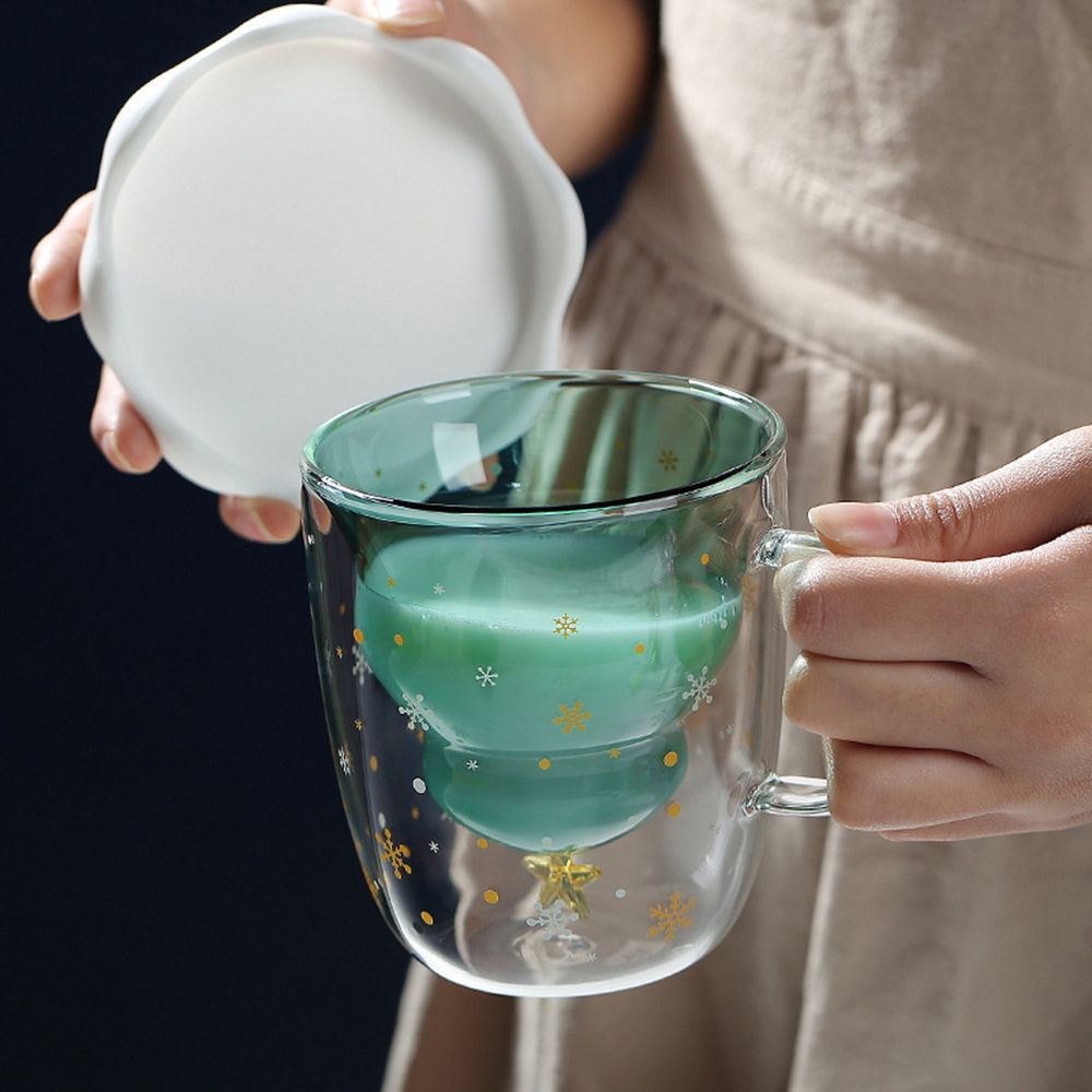 Cốc thủy tinh trong suốt chịu nhiệt trang trí họa tiết Giáng Sinh đáng yêu