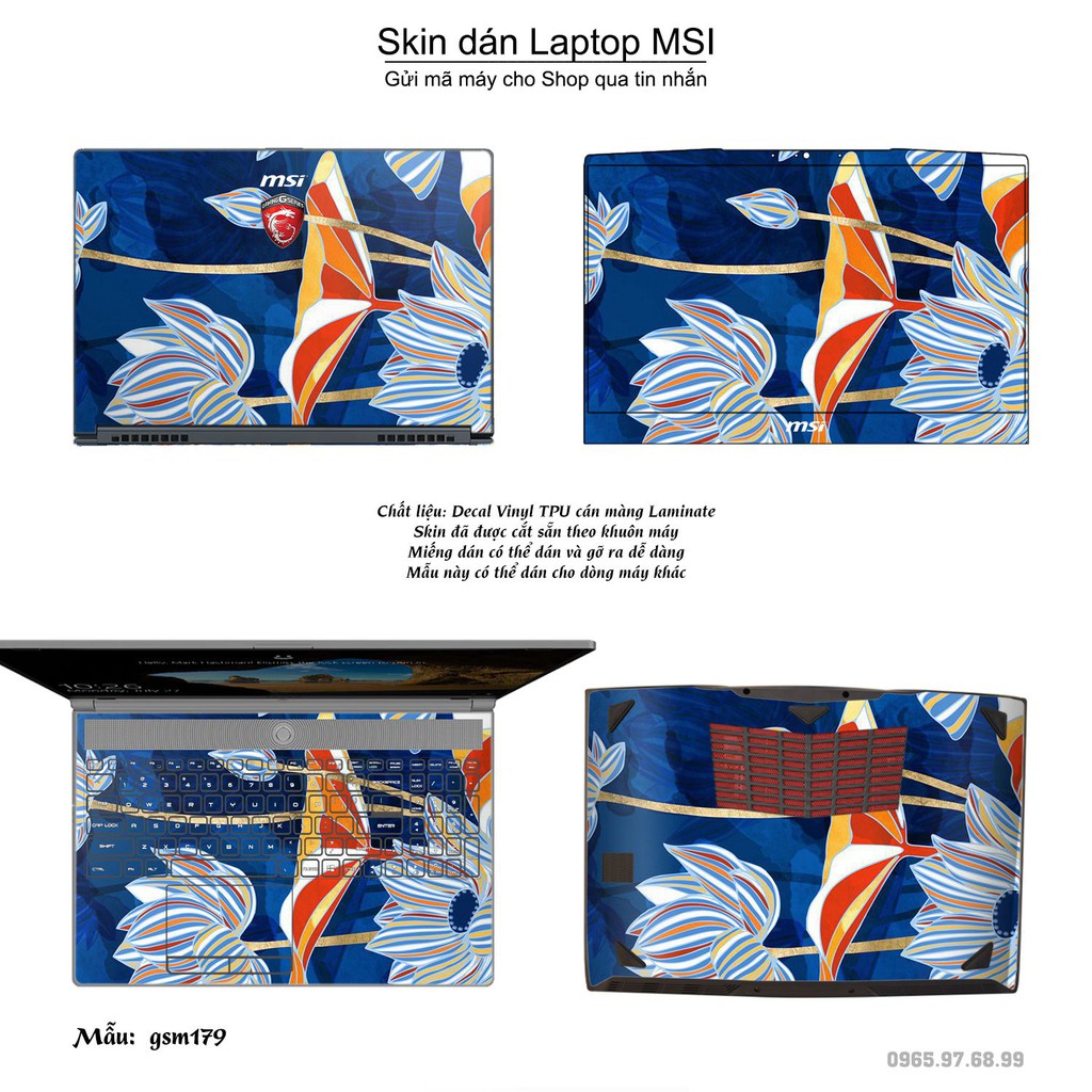 Skin dán Laptop MSI in hình sơn mài (inbox mã máy cho Shop)