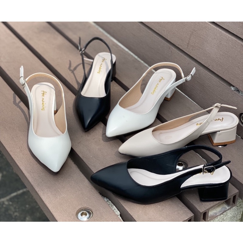 Giày cao gót 3 phân mũi nhọn Annmodels kiểu dáng slingback  gót vuông thời trang _A0034MIN