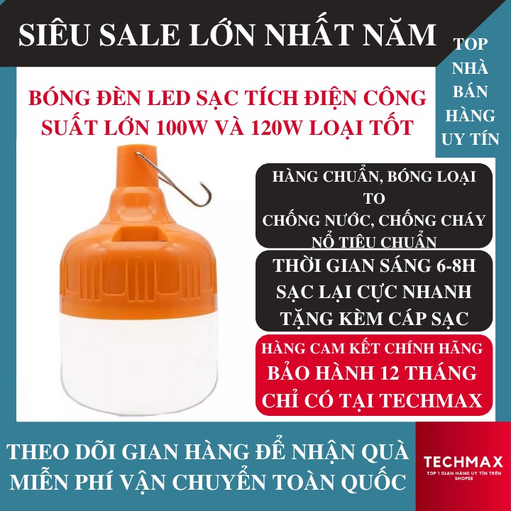 Bóng Đèn LED Sạc Tích Điện 100W Loại Bóng To Sáng Khỏe, 3 Chế Độ Sáng, Chống Nước | BigBuy360 - bigbuy360.vn