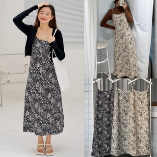 Đầm 2 dây maxi nhung mỏng hoạ tiết da beo vintage - D772