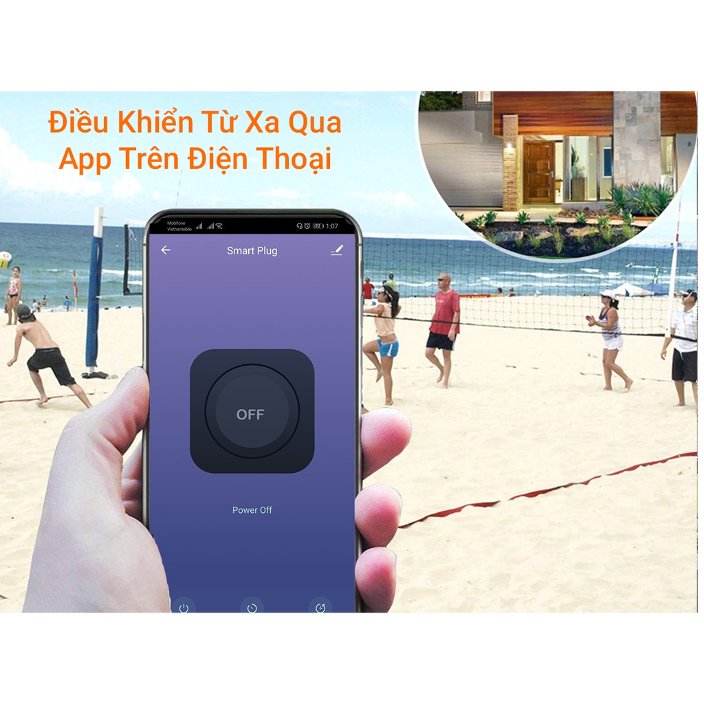 Ổ CẮM THÔNG MINH WIFI HẸN GIỜ TUYA 2200W 2 CHÂN DẸT PHÍA SAU APP TIẾNG VIỆT ĐIỀU KHIỂN TỪ XA