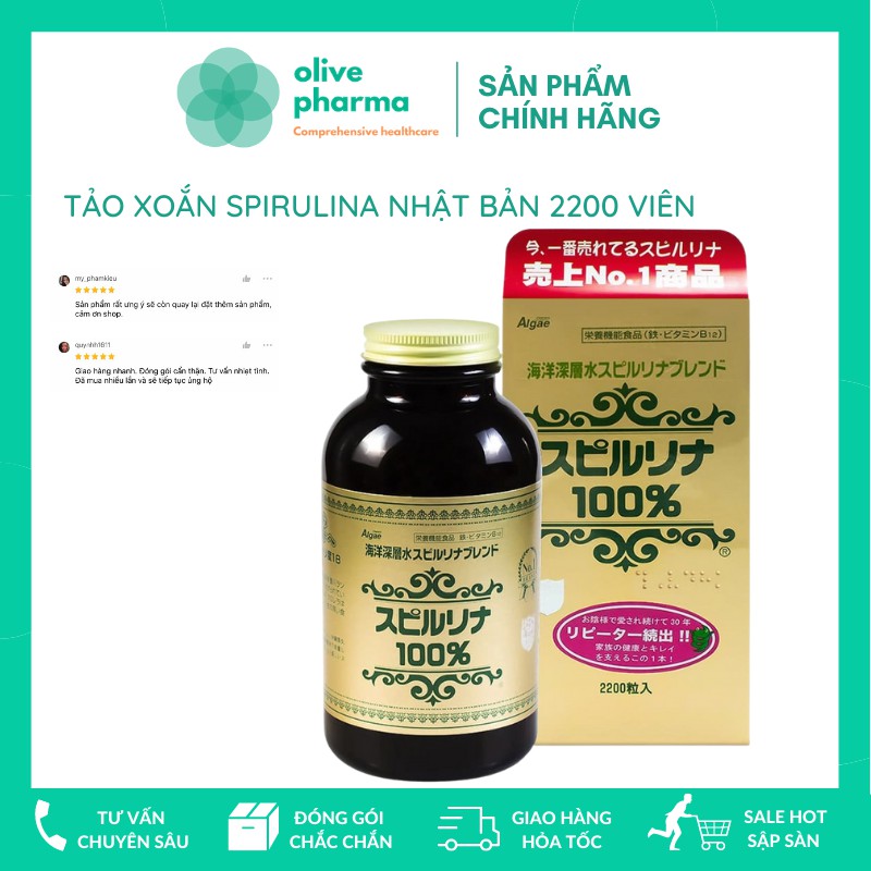 Tảo xoắn Spirulina Nhật Bản 2200 viên (Date 2022)