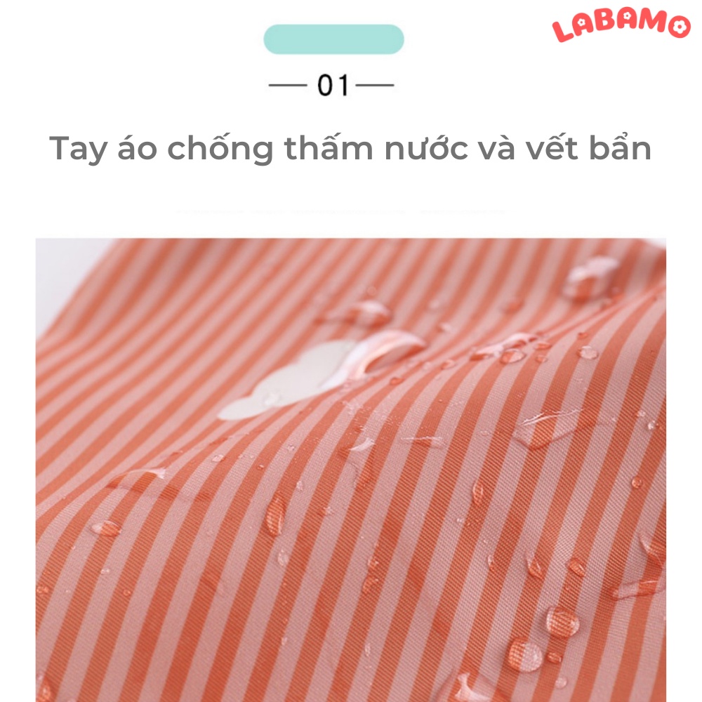 Áo yếm ăn dặm cho bé BLW dài tay chống thấm có máng hứng thức ăn rơi LABAMO AY01