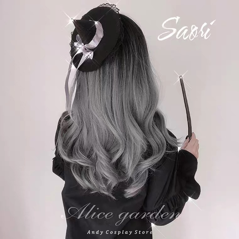 [CÓ SẴN] Tóc giả/ Wig teen đen xám Saori Alice Garden
