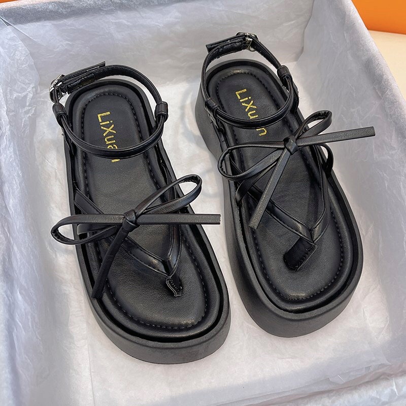 Dép Sandal Ulzzang LOẠI 1 - Giày tiểu thư quai hậu buộc nơ đế cao chuẩn hàng quảng châu