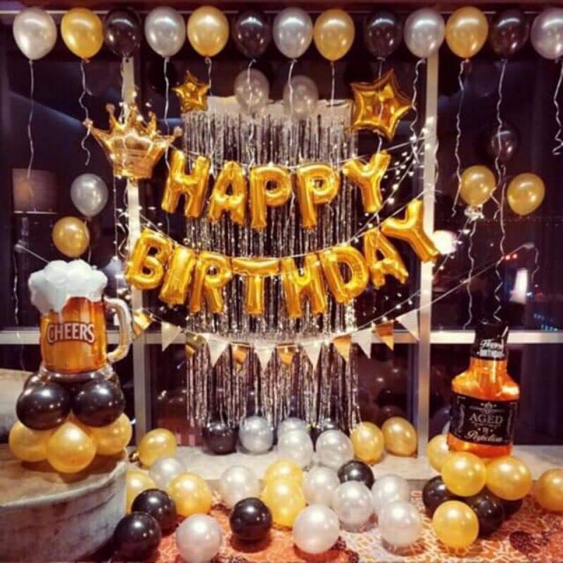 (COMBO 13) Set trang trí sinh nhật lung linh HPBD tặng kèm BƠM BÓNG, KEO DÁN