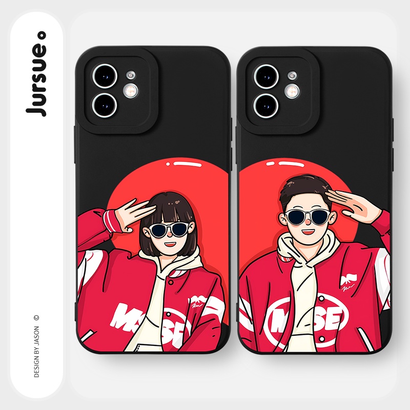 Ốp lưng JURSUE mềm hoạt hình cặp đôi dễ thương đẹp Cho iPhone 14 13 12 11 Pro Max SE 2020 X XR XS 8 7 ip 6S 6 Plus Y2394