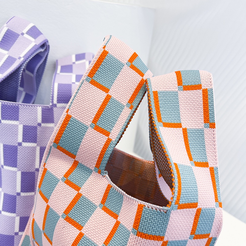 Ielgy Túi Xách Họa Tiết Kẻ Ô Tương Phản Cho Nữ