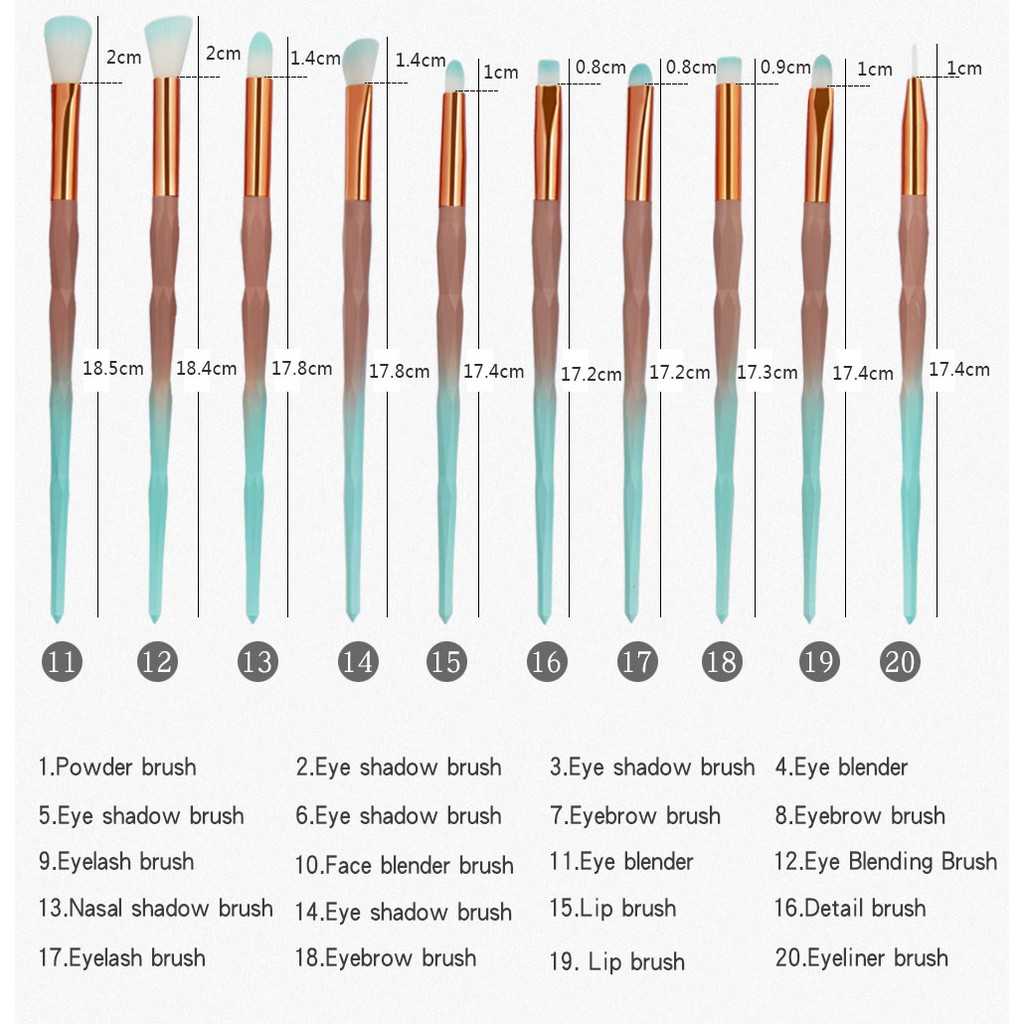 Bộ 20 Cọ Trang Điểm MAANGE Thiết Kế Tay Cầm Họa Tiết Vân Kim Cương Thời Trang 150g