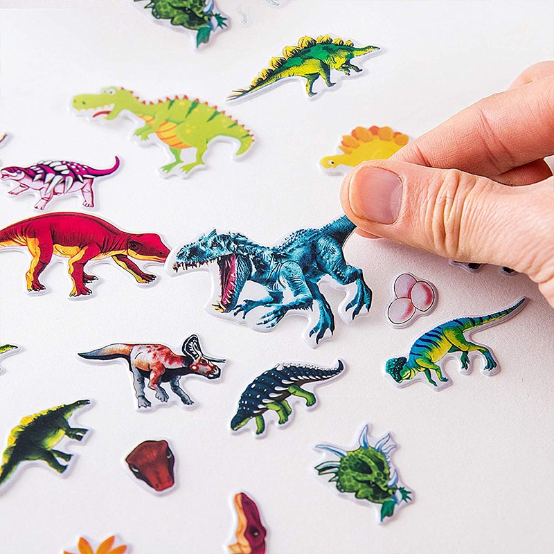 Bộ 12 miếng dán phồng hình khủng long 3d khác nhau dành cho bé