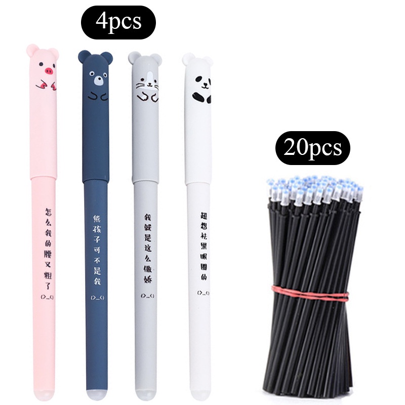 Set 4 Bút Bi + 20 Ruột Thay Thế Mực Đen Xanh