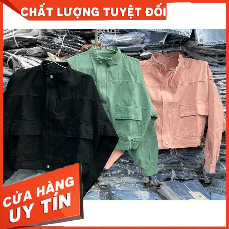 KHOÁC JACKET KAKI CỔ TRỤ PHỐI KHOÁ KÉO - ảnh thật toàn bộ
