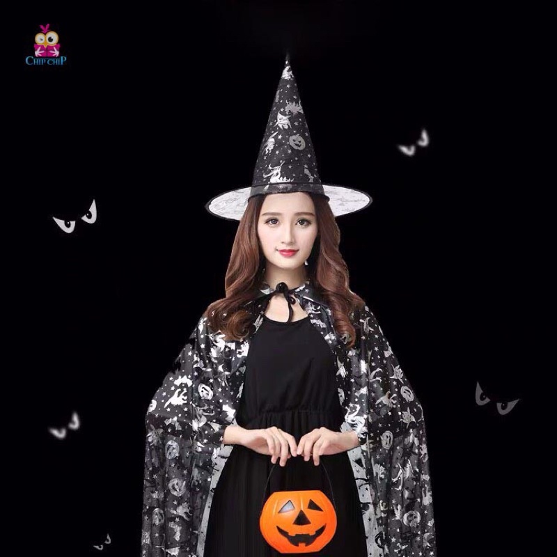 Áo Choàng Phù Thuỷ Kèm Mũ Halloween (Hàng Loại Đẹp)