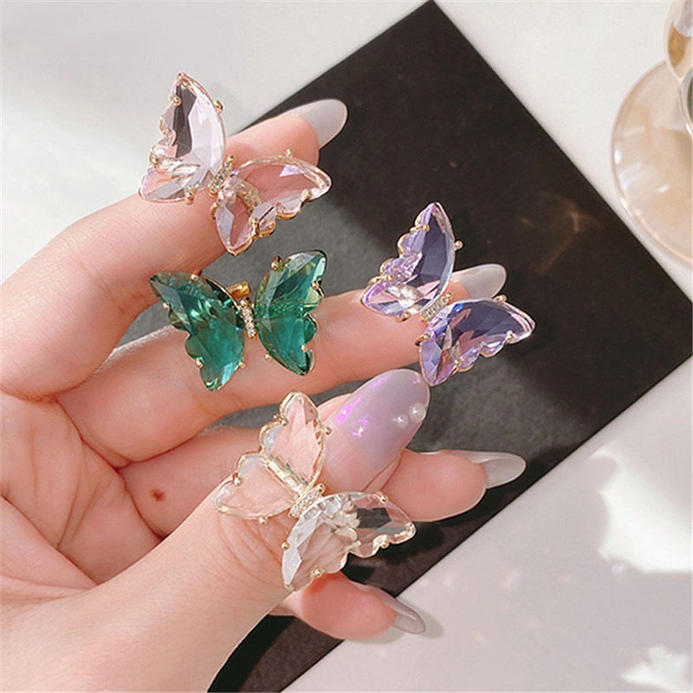 Nhẫn hở hình bướm acrylic trong suốt nhiều màu sắc lấp lánh cho nữ
