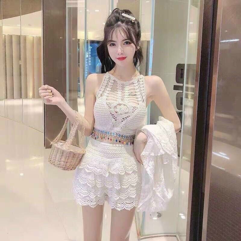 Set Đồ Đi Biển Siêu Xinh Chất Liệu Đan Móc Hàng Quảng Châu Cao Cấp Free Size 38-56Kg Mặc Vừa
