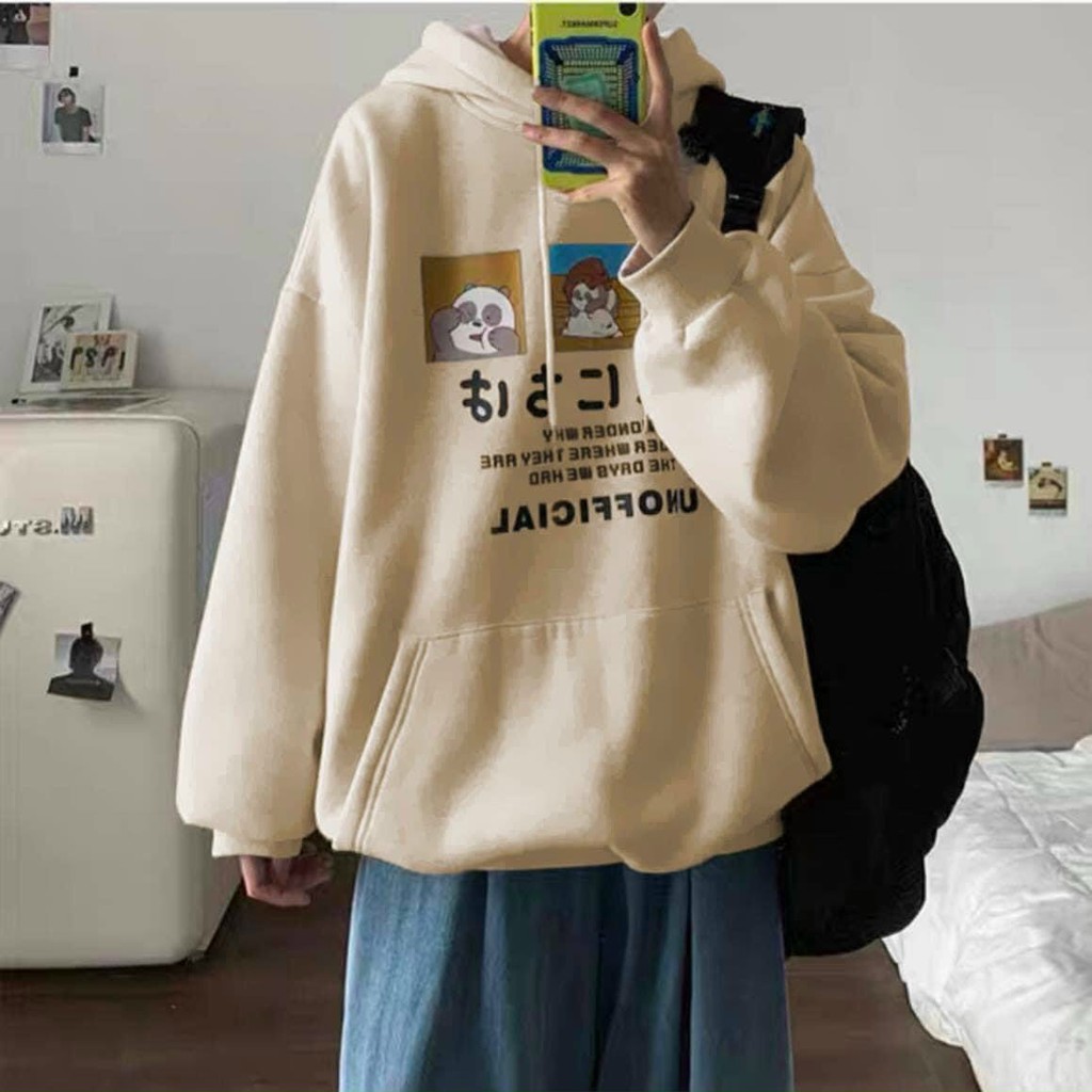 Áo khoác hoodie nỉ | Áo khoác hình gấu trúc và chữ tiếng nhật | SNSN | BigBuy360 - bigbuy360.vn
