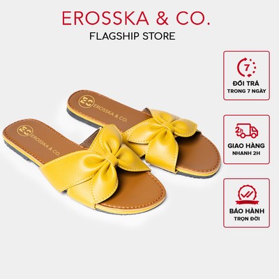 Dép nữ thời trang đế bằng Erosska đính nơ đế bệt màu vàng ver 2 - DE027