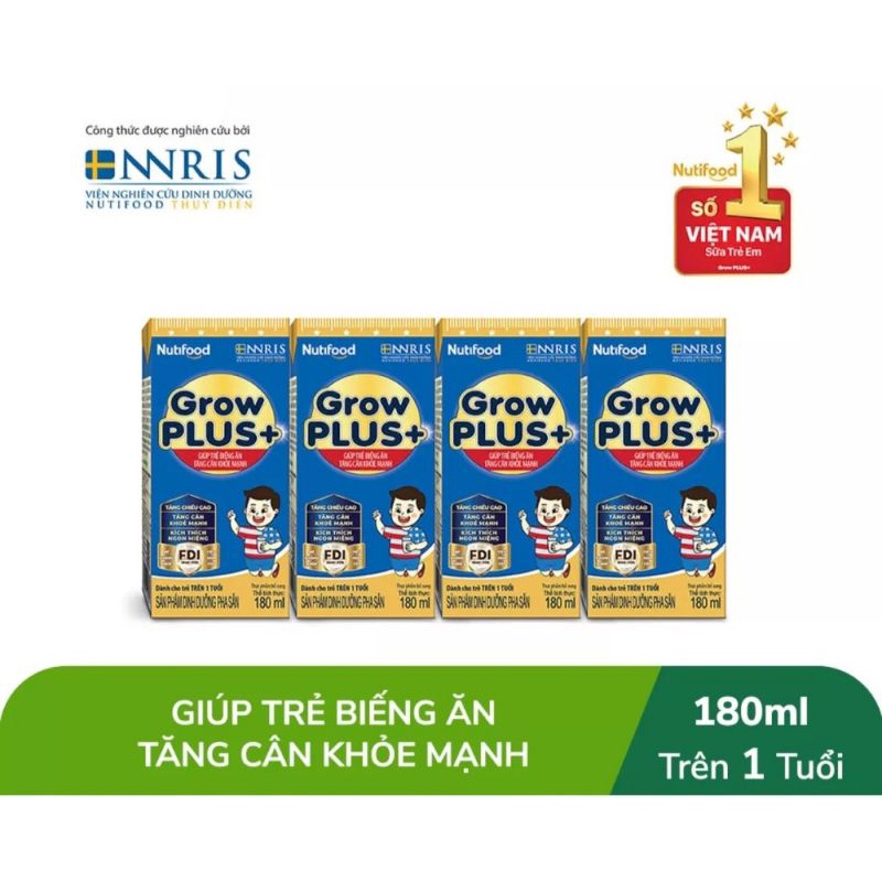 1 lốc 4 hộp Sữa Growplus xanh pha sẵn 180ml NutiFood