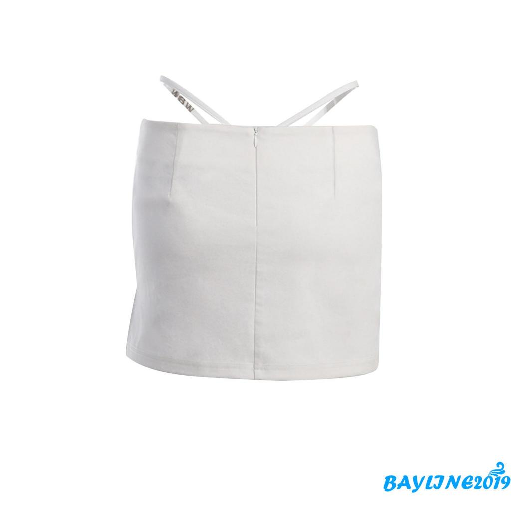 BAY-Women Summer Mini Skirt Solid Color Casual Split A-line Skirt and Bandage Thongs for Beaches Holidays