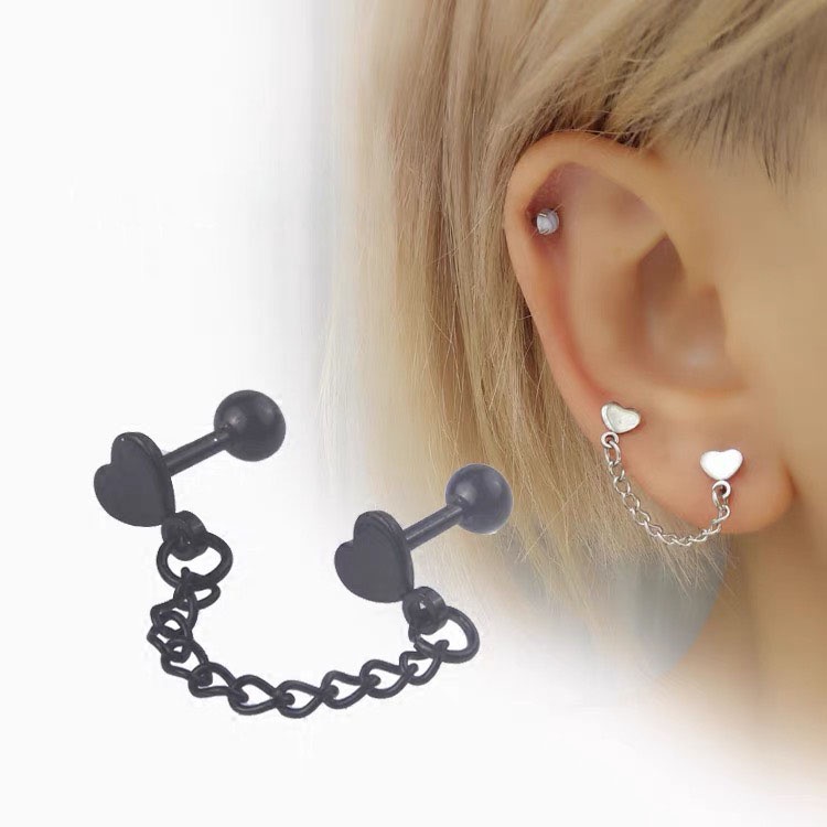 Khuyên Tai Bông Tai Nữ Xỏ 2 Lỗ Dáng Dây Trái Tim Thép Titan Không Gỉ C27