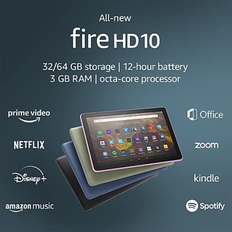Máy tính bảng Kindle Fire HD10 2021 - 11th - (All New Fire HD10 - 2021) - Ram 3GB, bộ nhớ 32GB, màn hình 1080 FullHD