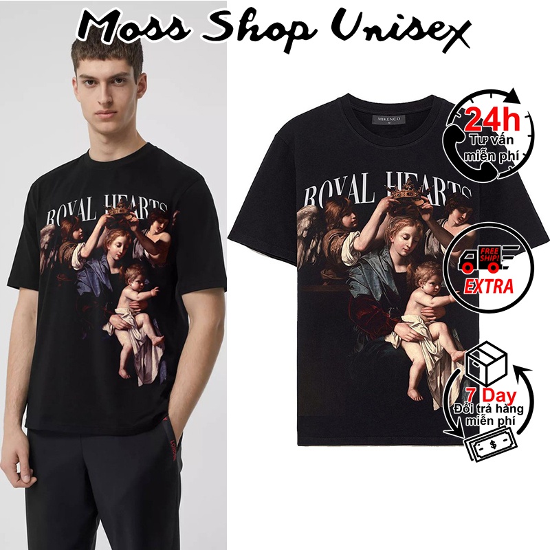Áo thun tay lỡ Mikenco Royal Hearts Nữ Hoàng Và Thiên Sứ MOSSSHOP  - Áo phông nam nữ unisex ulzzang form rộng 65kg