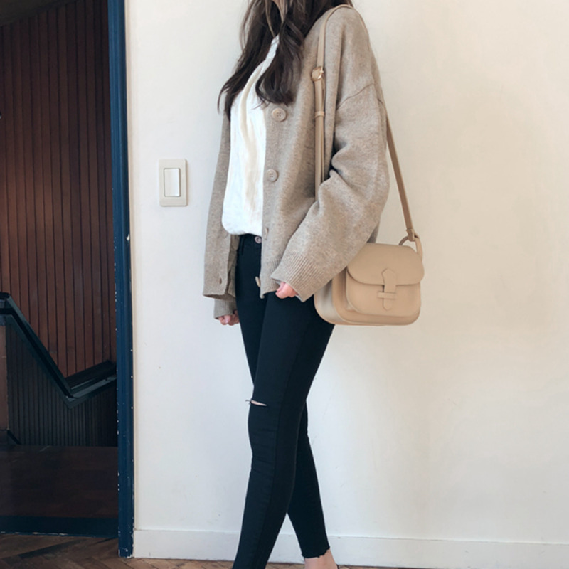 Áo khoác Sweater mỏng tay dài dáng rộng màu trơn phong cách Hàn Quốc retro