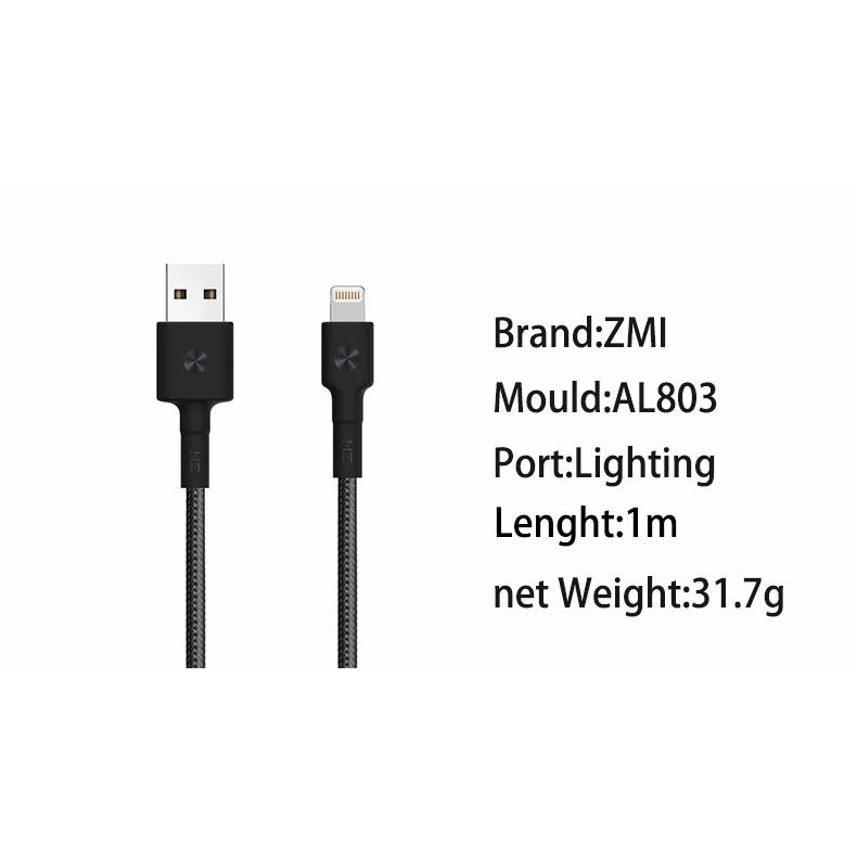 Dây Sạc Xiaomi Zmi lightning Siêu Bền Bọc Kevlar AL803 cho iphone ipad dài 1m chứng nhận MFI tương thích cho iphone